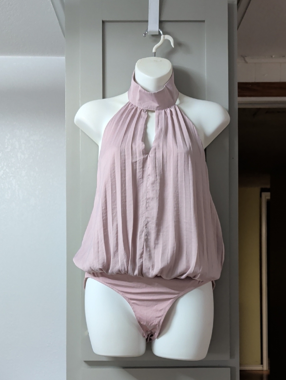 Vanilla Star Dusty Pink Satin Halter Bodysuit